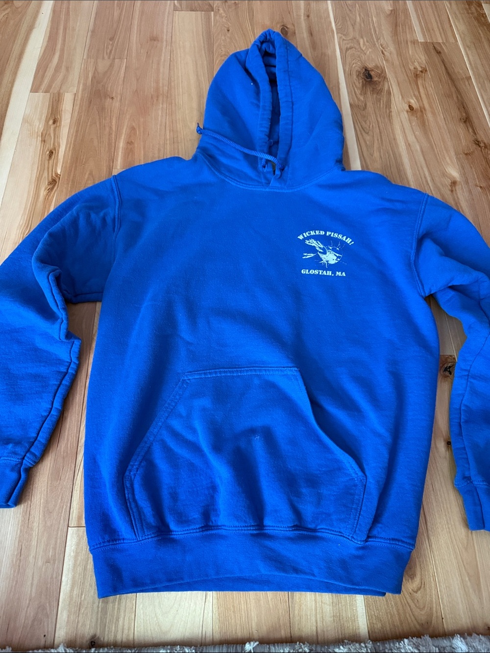 Gildan Royal Blue Men's Crewneck Hoodie with Small White Chest Print